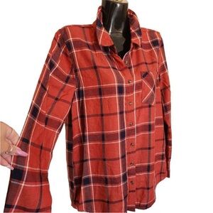 Hippie Rose Red/Orange and Blue Plaid Shirt